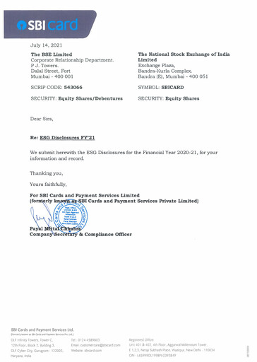 Thumbnail SBI Card ESG Report 2020-2021