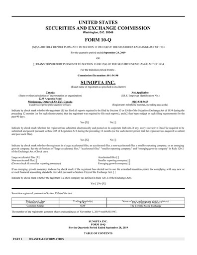 Thumbnail SunOpta Quarterly Report 2019-q3