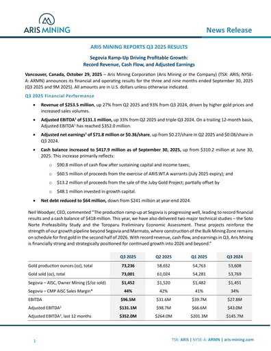Thumbnail Aris Mining Quarterly Report 2025-q3
