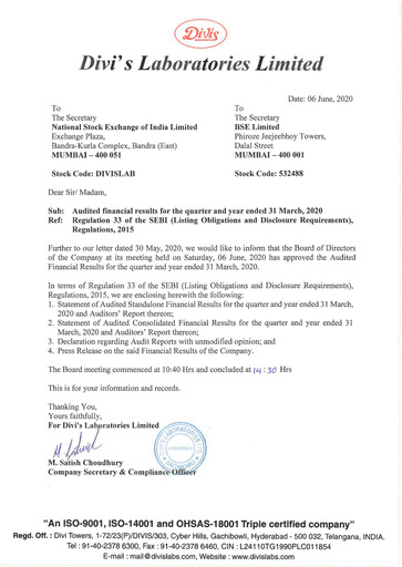 Thumbnail Divis Laboratories Quarterly Report 2019-q4