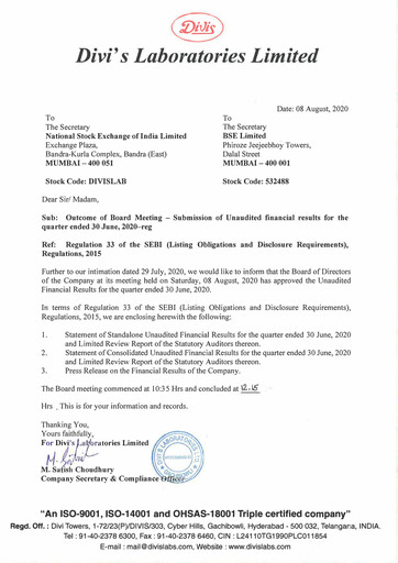 Thumbnail Divis Laboratories Quarterly Report 2020-q1