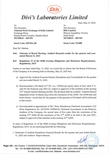 Thumbnail Divis Laboratories Quarterly Report 2021-q4
