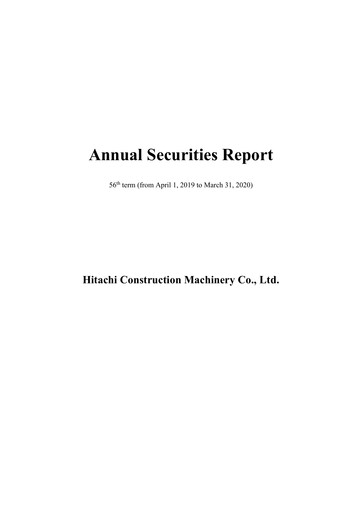 Thumbnail Hitachi Construction Machinery Annual Report 2019