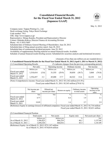 Thumbnail Toppan Financial Statement fy2012