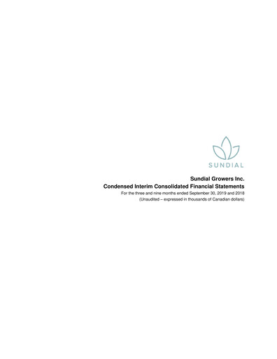 Thumbnail SNDL Inc.
 Quarterly Report 2019-q3