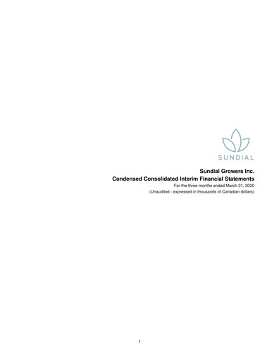Thumbnail SNDL Inc.
 Quarterly Report 2020-q1