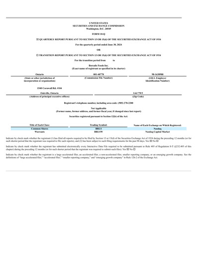 Thumbnail Borealis Foods Quarterly Report 2024-q2