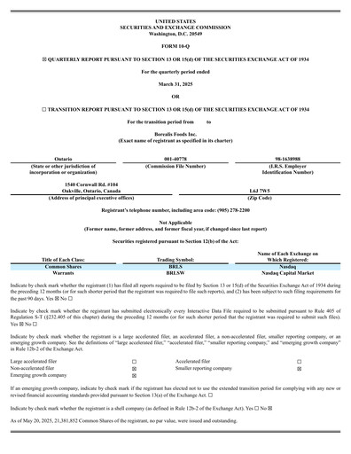 Thumbnail Borealis Foods Quarterly Report 2025-q1