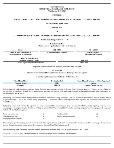 Thumbnail Borealis Foods Quarterly Report 2025-q2