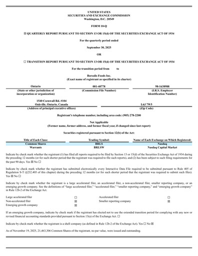 Thumbnail Borealis Foods Quarterly Report 2025-q3