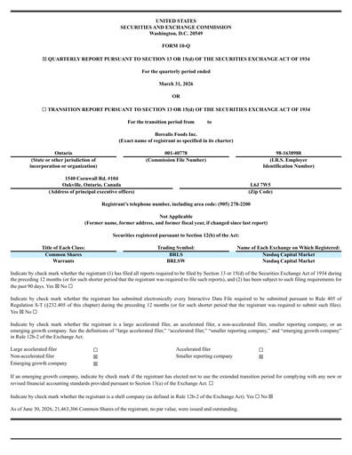 Thumbnail Borealis Foods Quarterly Report 2026-q1
