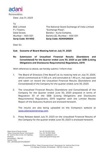 Vorschaubild Adani Green Energy
 Quartalsbericht 2023-q1