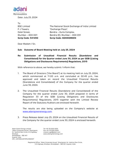 Vorschaubild Adani Green Energy
 Quartalsbericht 2024-q1