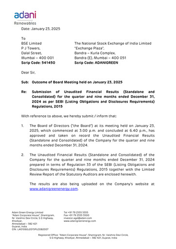 Vorschaubild Adani Green Energy
 Quartalsbericht 2024-q3