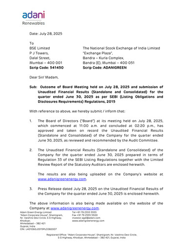 Vorschaubild Adani Green Energy
 Quartalsbericht 2025-q1
