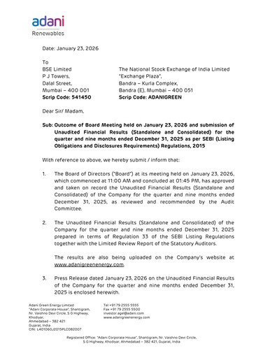 Thumbnail Adani Green Energy
 Quarterly Report 2025-q3