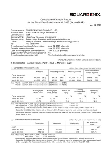 Thumbnail Square Enix
 Financial Statement fy2026