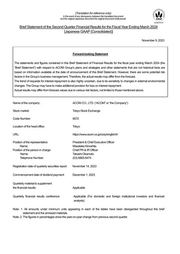 Miniature Acom
 Rapport semestriel fy2024-h1