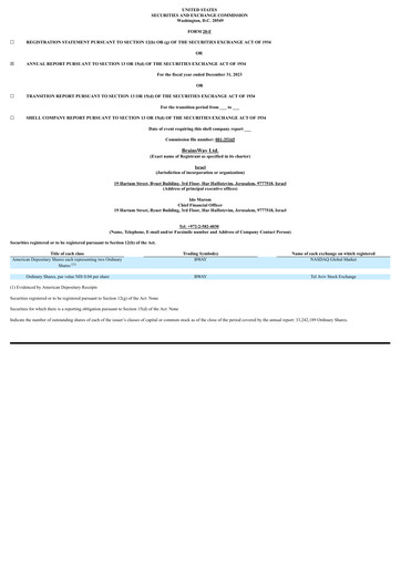 Thumbnail BrainsWay Annual Report 2023
