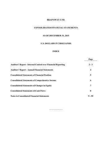 Thumbnail BrainsWay Financial Statement 2015
