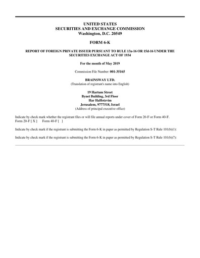 Thumbnail BrainsWay Financial Statement 2019-q1