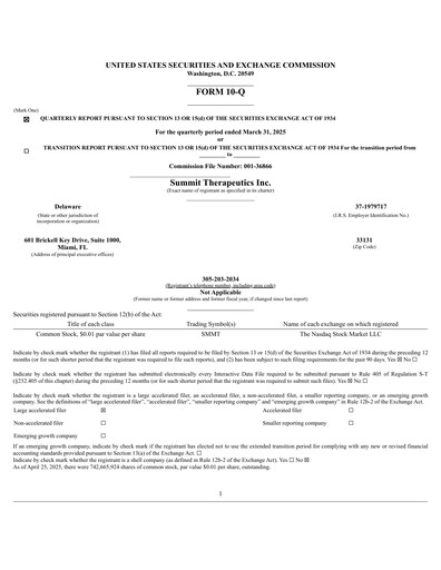 Thumbnail Summit Therapeutics
 Quarterly Report 2025-q1