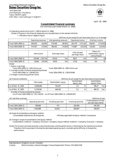 Miniature Daiwa Securities Group

 Bilan financier fy2005