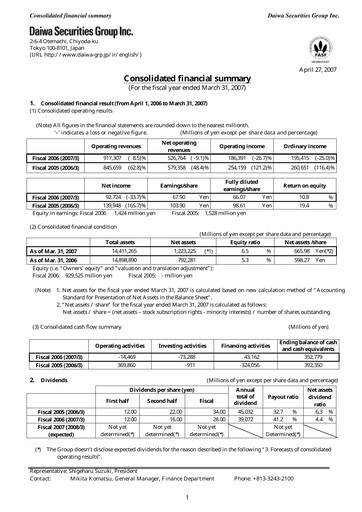 Miniature Daiwa Securities Group

 Bilan financier fy2006