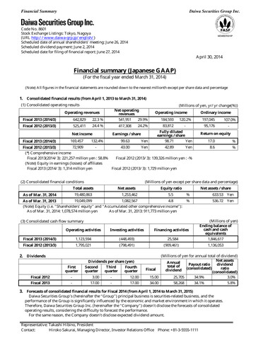 Miniature Daiwa Securities Group

 Bilan financier fy2013