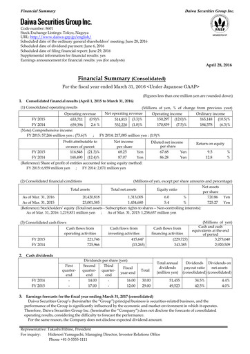 Miniature Daiwa Securities Group

 Bilan financier fy2015
