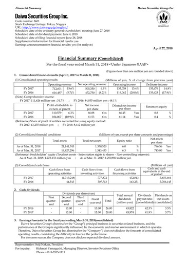 Miniature Daiwa Securities Group

 Bilan financier fy2017