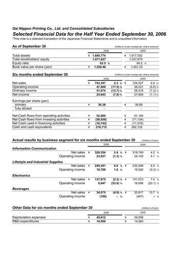 Miniature Dai Nippon Printing Rapport semestriel 2006-h1