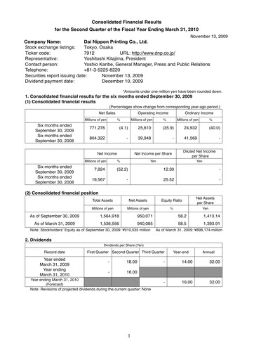Miniature Dai Nippon Printing Rapport semestriel 2009-h1
