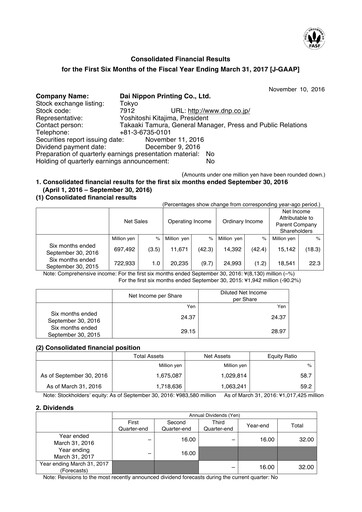 Miniature Dai Nippon Printing Rapport semestriel 2016-h1