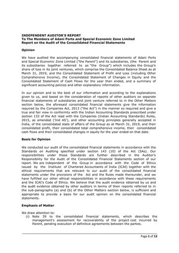 Thumbnail Adani Ports & SEZ Financial Statement 2019