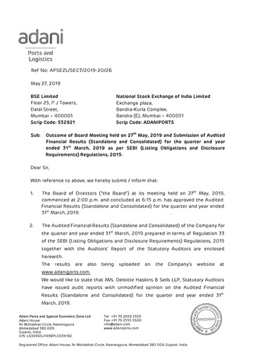 Miniature Adani Ports & SEZ Rapport trimestriel 2018-q4