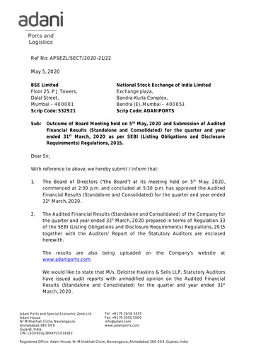 Miniature Adani Ports & SEZ Rapport trimestriel 2019-q4