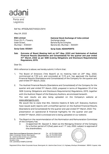 Miniature Adani Ports & SEZ Rapport trimestriel 2021-q4