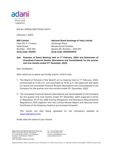 Miniature Adani Ports & SEZ Rapport trimestriel 2023-q3