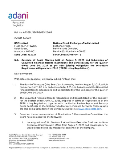 Miniature Adani Ports & SEZ Rapport trimestriel 2025-q1