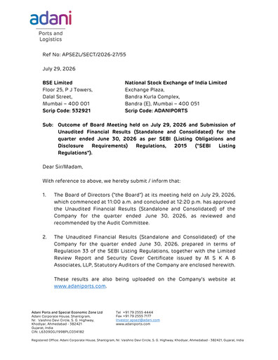 Thumbnail Adani Ports & SEZ Quarterly Report 2026-q1