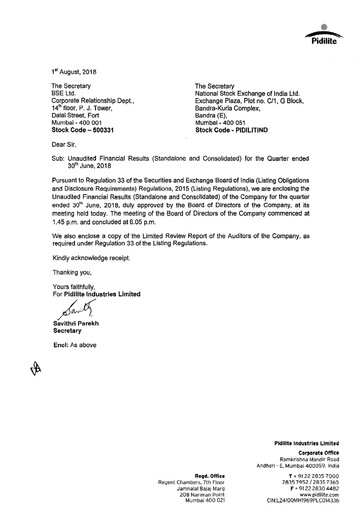 Thumbnail Pidilite Quarterly Report 2018-q1