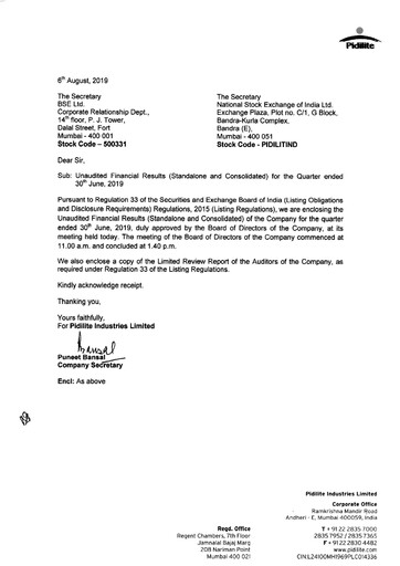 Thumbnail Pidilite Quarterly Report 2019-q1