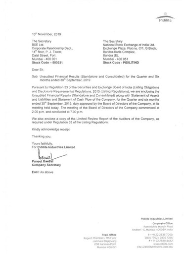 Thumbnail Pidilite Quarterly Report 2019-q2