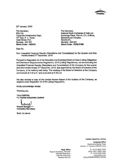 Thumbnail Pidilite Quarterly Report 2019-q3