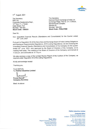 Thumbnail Pidilite Quarterly Report 2021-q1