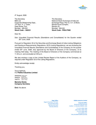 Thumbnail Pidilite Quarterly Report 2026-q1