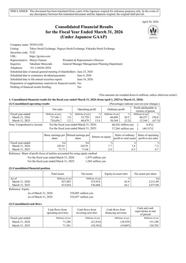 Thumbnail TOTO Financial Statement fy2026