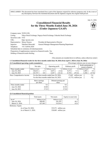 Thumbnail TOTO Quarterly Report 2027-q1