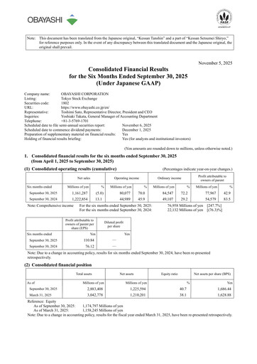 Miniature Obayashi Rapport semestriel 2025-h1